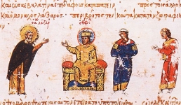 Император Феофил спорит с преп. Лазарем об иконопочитании