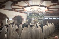 Божественную литургию в криптовом храме совершил митрополит Меркурий.